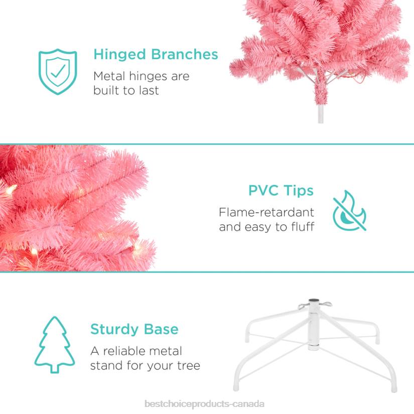 4LT2174 Metal Stand Best Choice Products Pre-Lit Artificial Pink Christmas Tree w/ Incandescent Lights