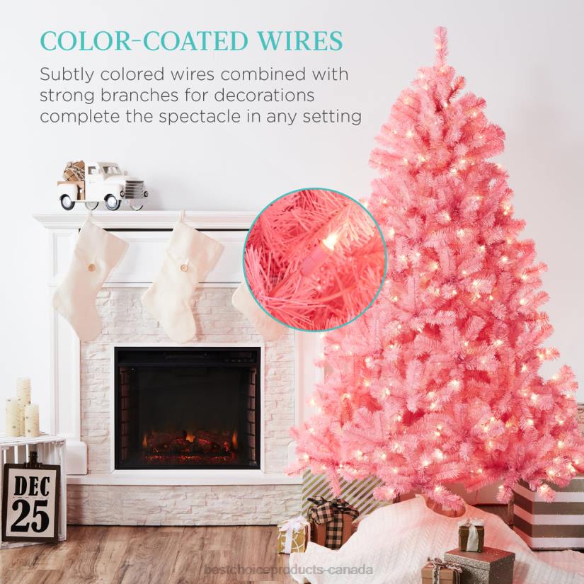 4LT2175 Metal Stand Best Choice Products Pre-Lit Artificial Pink Christmas Tree w/ Incandescent Lights