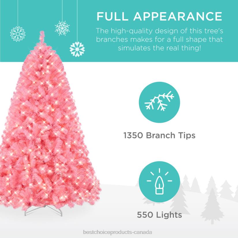 4LT2175 Metal Stand Best Choice Products Pre-Lit Artificial Pink Christmas Tree w/ Incandescent Lights