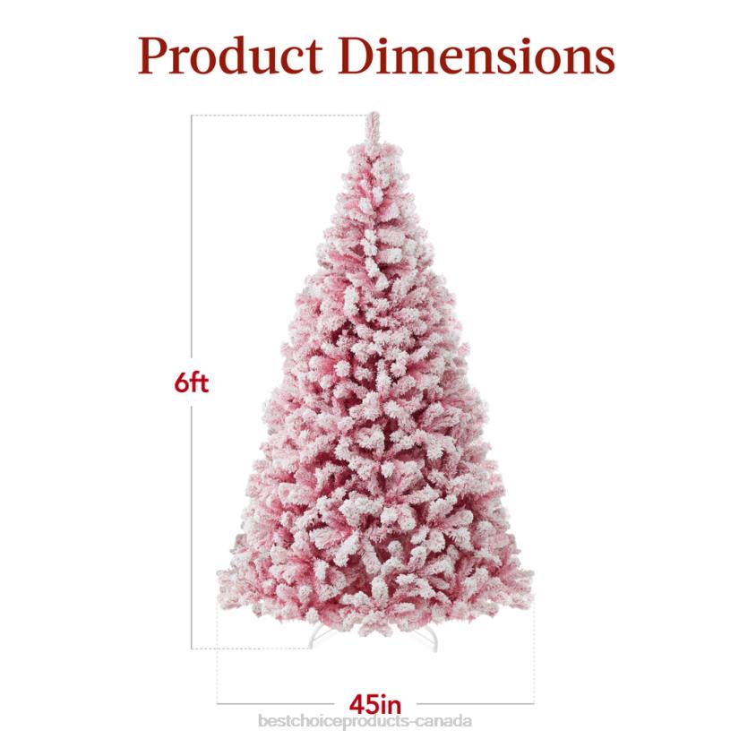 4LT2181 Beauty Best Choice Products Pre-Lit Pink Christmas Tree Flocked Full Holiday Decor w/ Metal Base