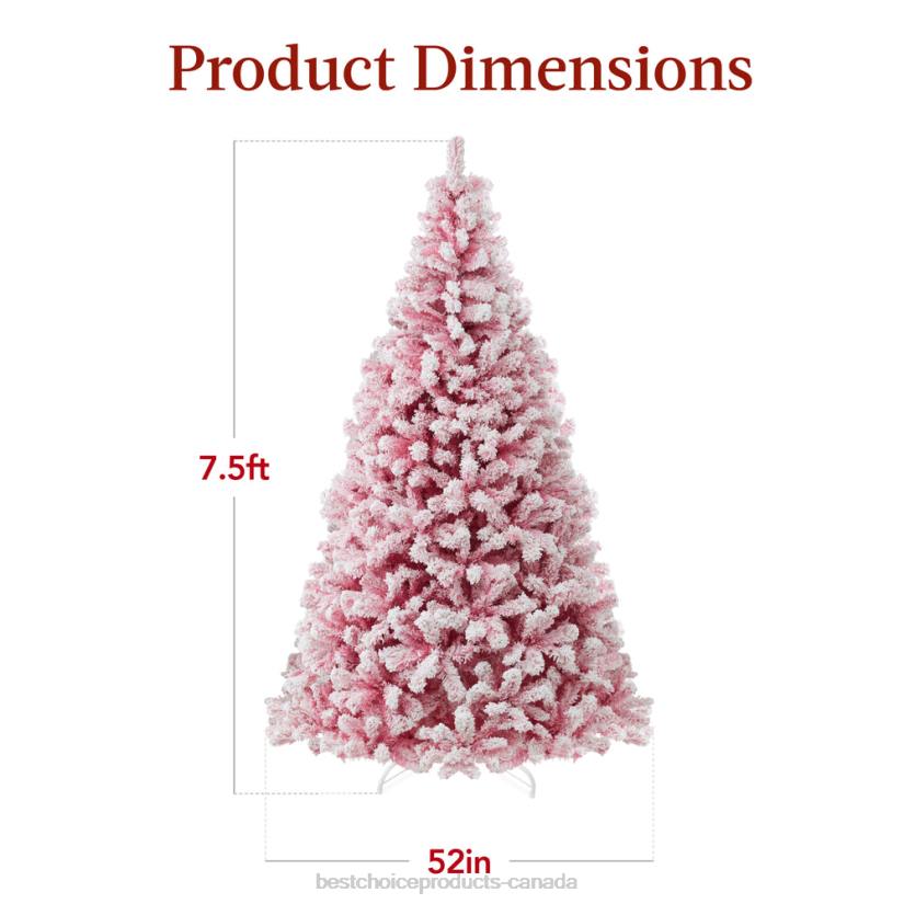 4LT2182 Beauty Best Choice Products Pre-Lit Pink Christmas Tree Flocked Full Holiday Decor w/ Metal Base