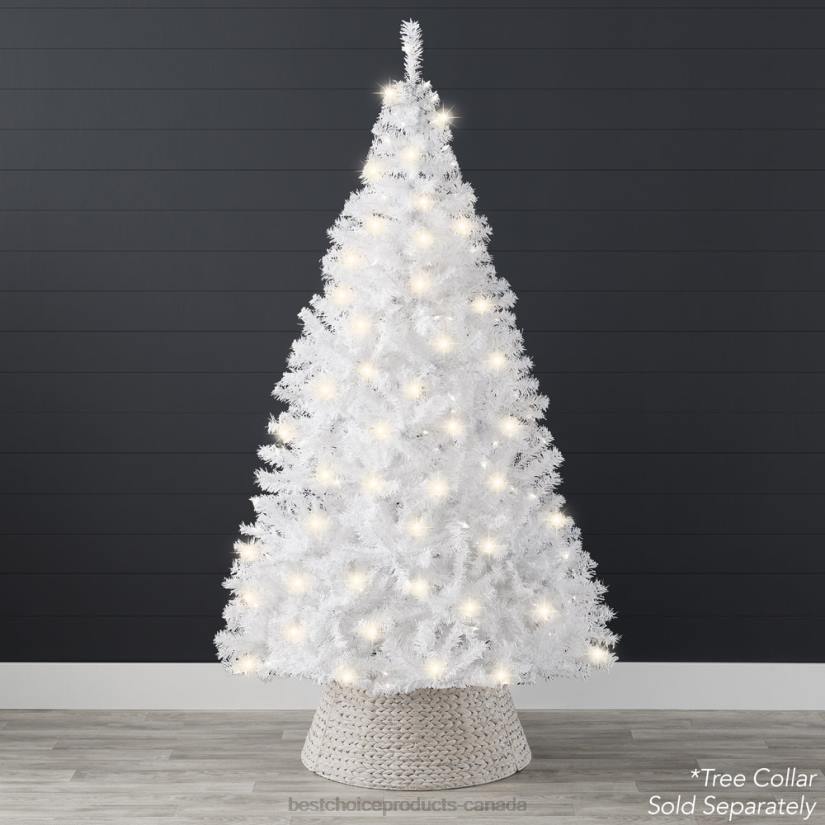 4LT2184 Metal Stand Best Choice Products Pre-Lit Hinged Artificial White Pine Christmas Tree w/ Lights
