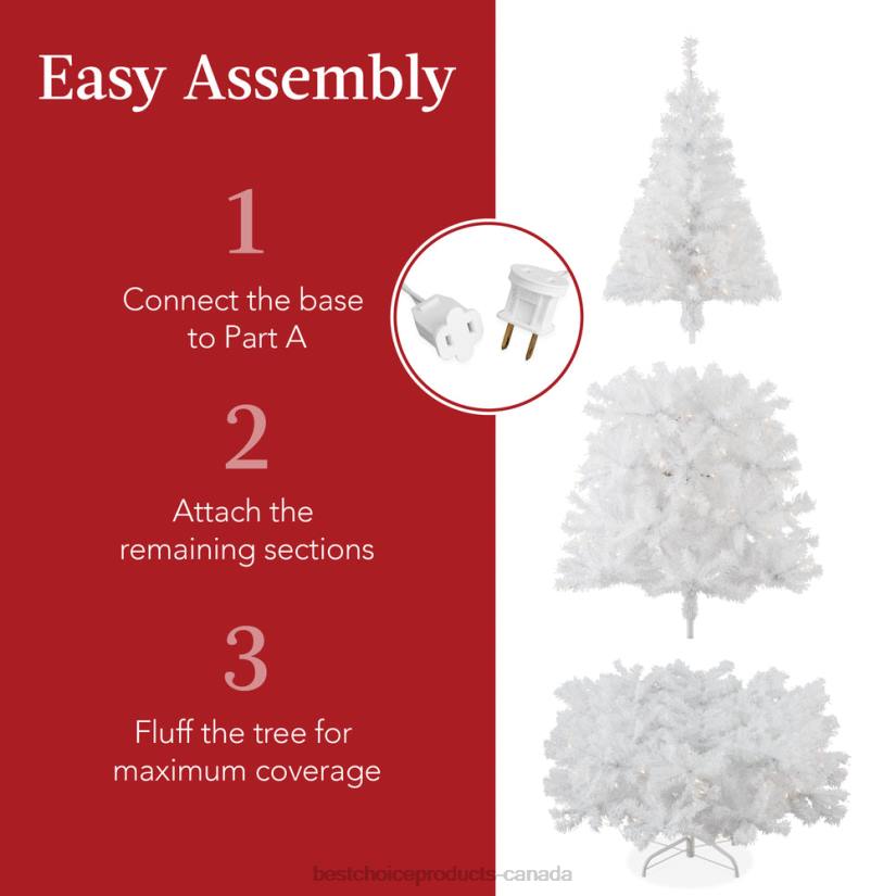 4LT2184 Metal Stand Best Choice Products Pre-Lit Hinged Artificial White Pine Christmas Tree w/ Lights