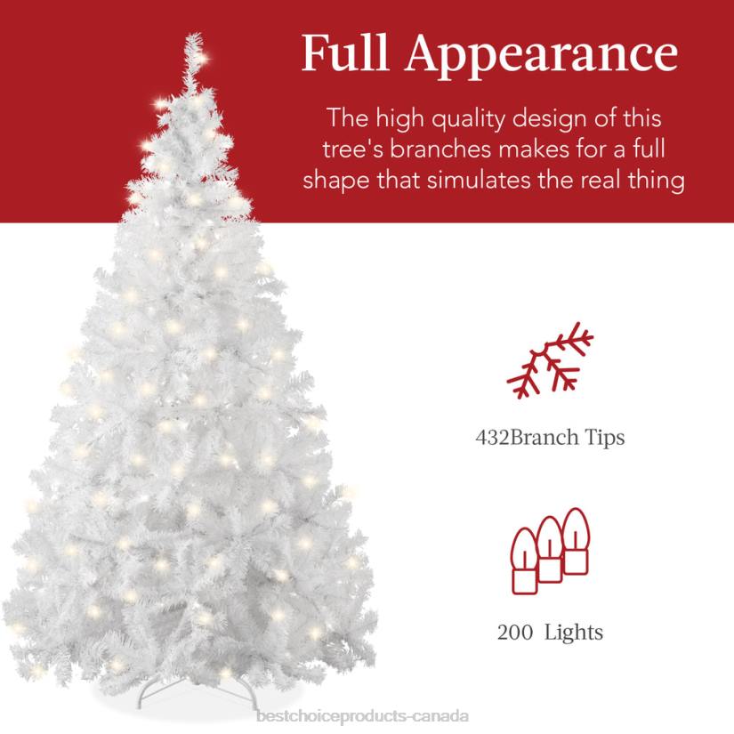 4LT2184 Metal Stand Best Choice Products Pre-Lit Hinged Artificial White Pine Christmas Tree w/ Lights