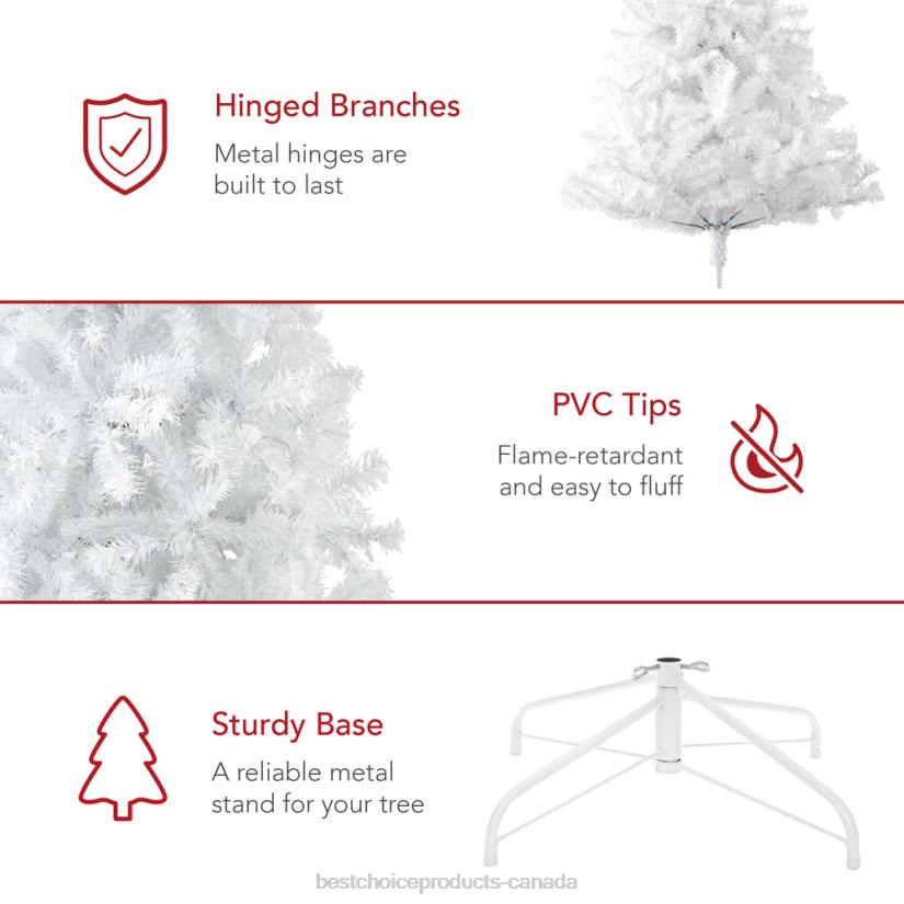 4LT2184 Metal Stand Best Choice Products Pre-Lit Hinged Artificial White Pine Christmas Tree w/ Lights
