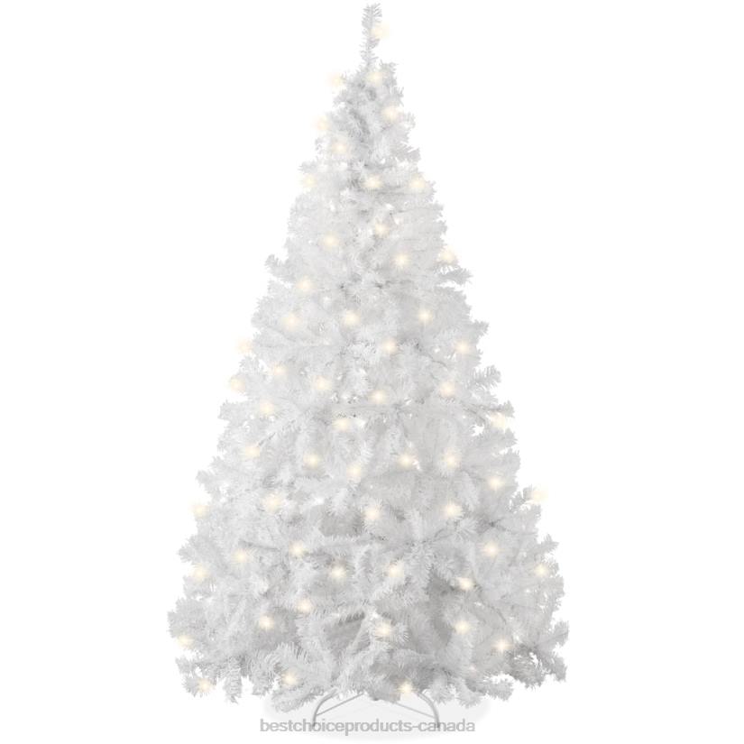 4LT2185 Metal Stand Best Choice Products Pre-Lit Hinged Artificial White Pine Christmas Tree w/ Lights