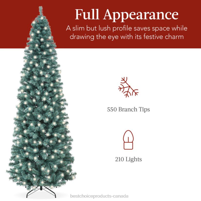 4LT2201 Beauty Best Choice Products Pre-Lit Blue Spruce Pencil Christmas Tree w/ Metal Base, Incandescent Lights