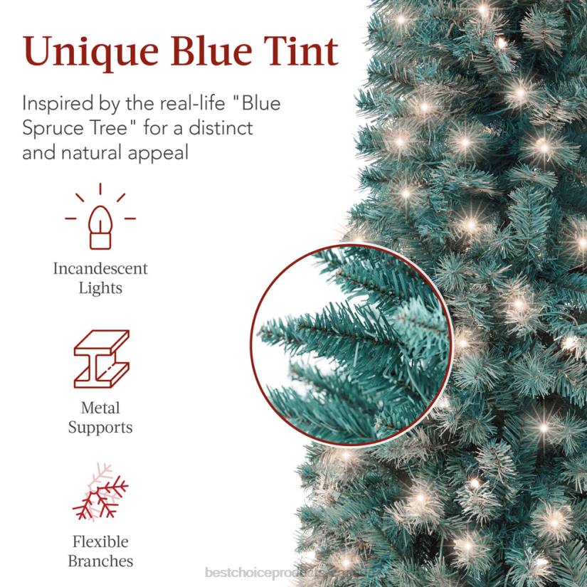 4LT2203 Beauty Best Choice Products Pre-Lit Blue Spruce Pencil Christmas Tree w/ Metal Base, Incandescent Lights