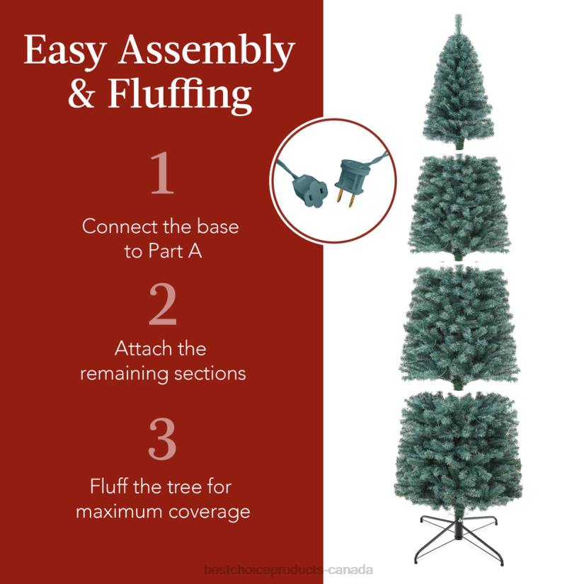 4LT2203 Beauty Best Choice Products Pre-Lit Blue Spruce Pencil Christmas Tree w/ Metal Base, Incandescent Lights