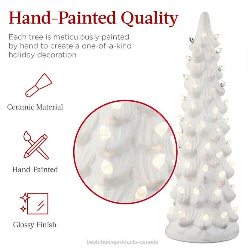 4LT2204 White w/ Warm White Lights Best Choice Products Set of 3 Pre-Lit Ceramic Tabletop Christmas Trees