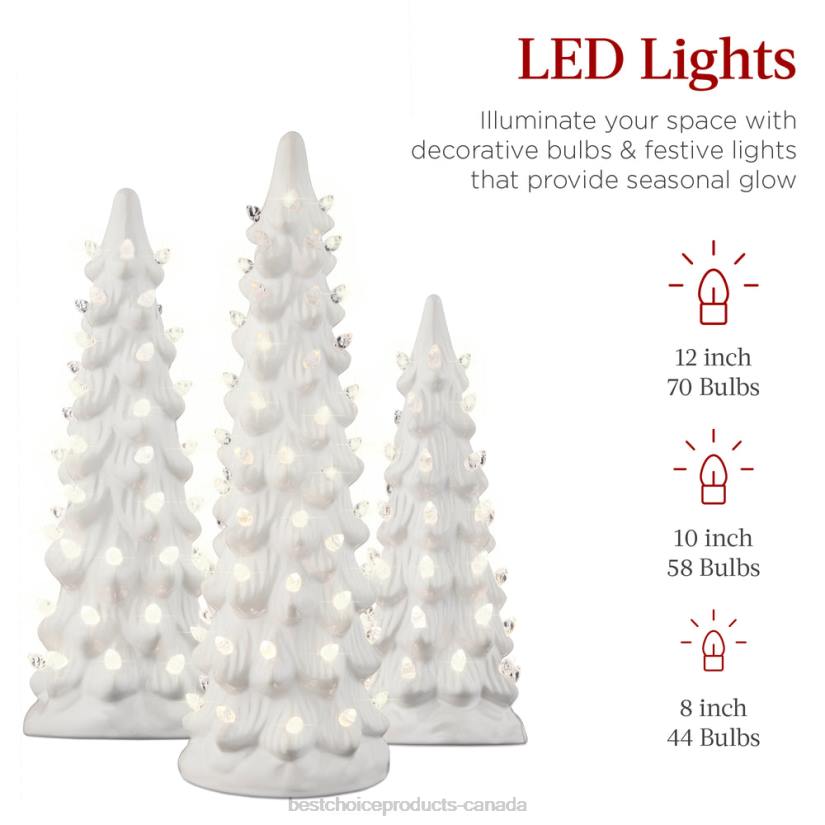4LT2204 White w/ Warm White Lights Best Choice Products Set of 3 Pre-Lit Ceramic Tabletop Christmas Trees
