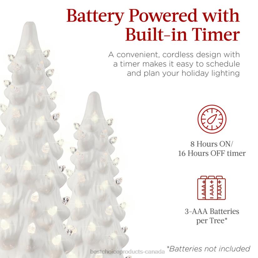 4LT2204 White w/ Warm White Lights Best Choice Products Set of 3 Pre-Lit Ceramic Tabletop Christmas Trees