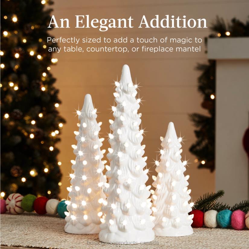 4LT2204 White w/ Warm White Lights Best Choice Products Set of 3 Pre-Lit Ceramic Tabletop Christmas Trees