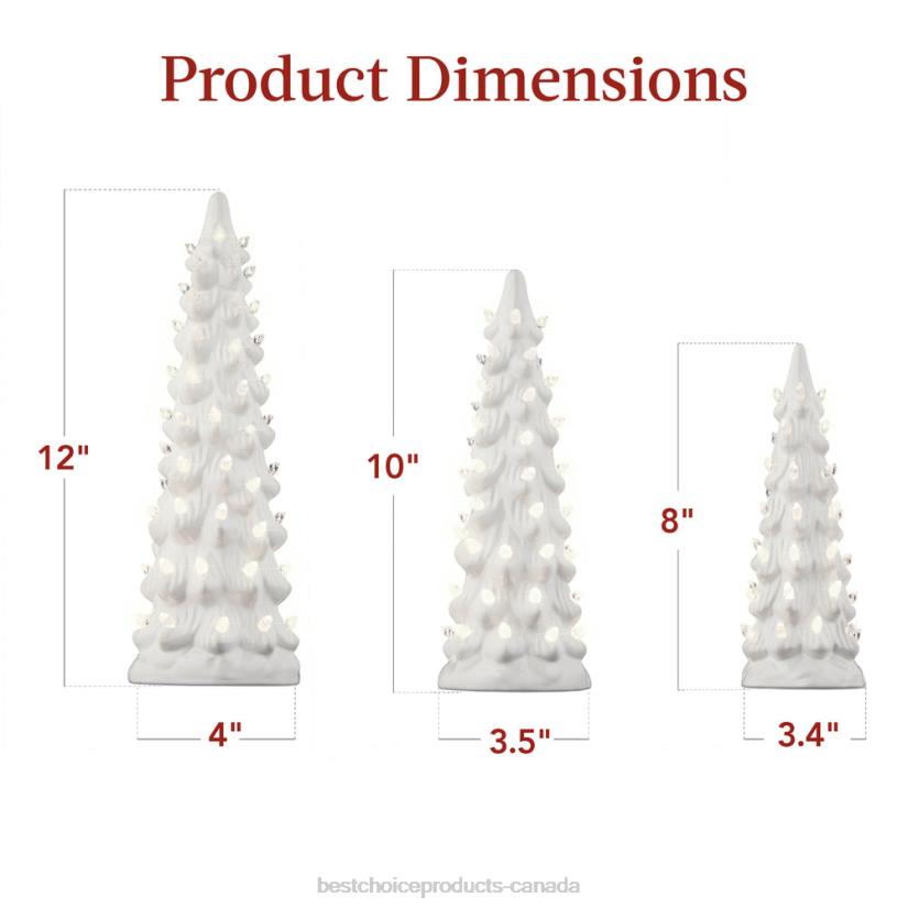 4LT2204 White w/ Warm White Lights Best Choice Products Set of 3 Pre-Lit Ceramic Tabletop Christmas Trees