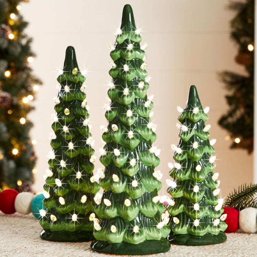 4LT2205 Green w/ Warm White Lights Best Choice Products Set of 3 Pre-Lit Ceramic Tabletop Christmas Trees