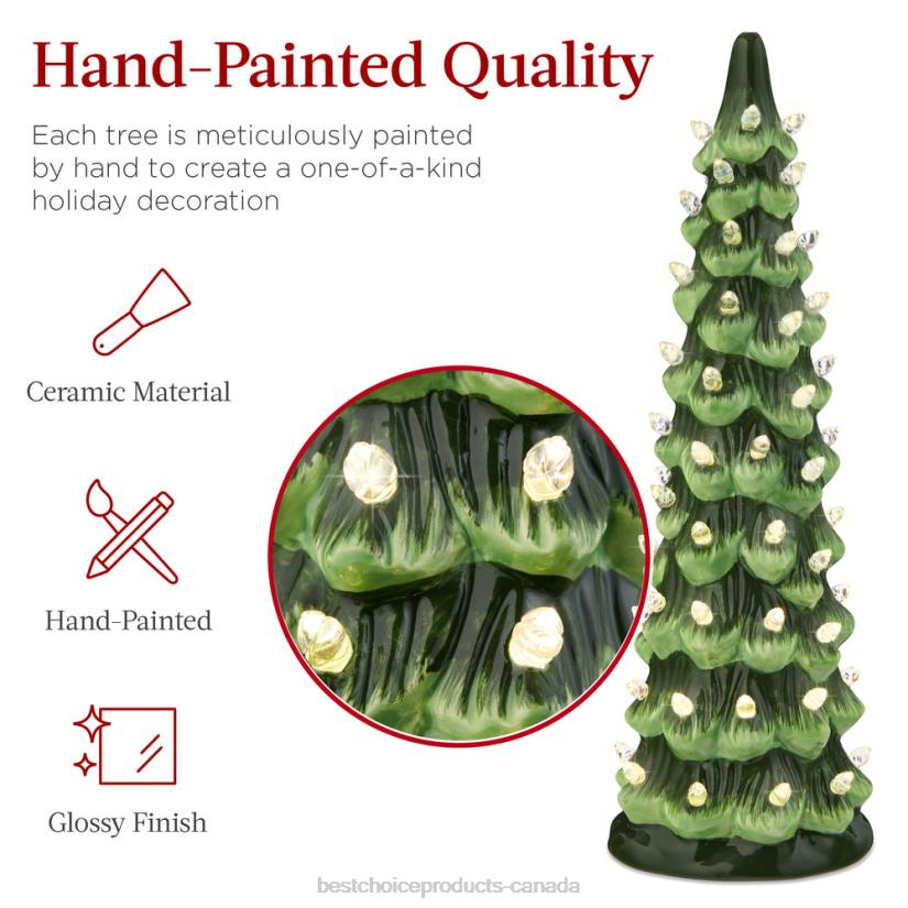 4LT2205 Green w/ Warm White Lights Best Choice Products Set of 3 Pre-Lit Ceramic Tabletop Christmas Trees