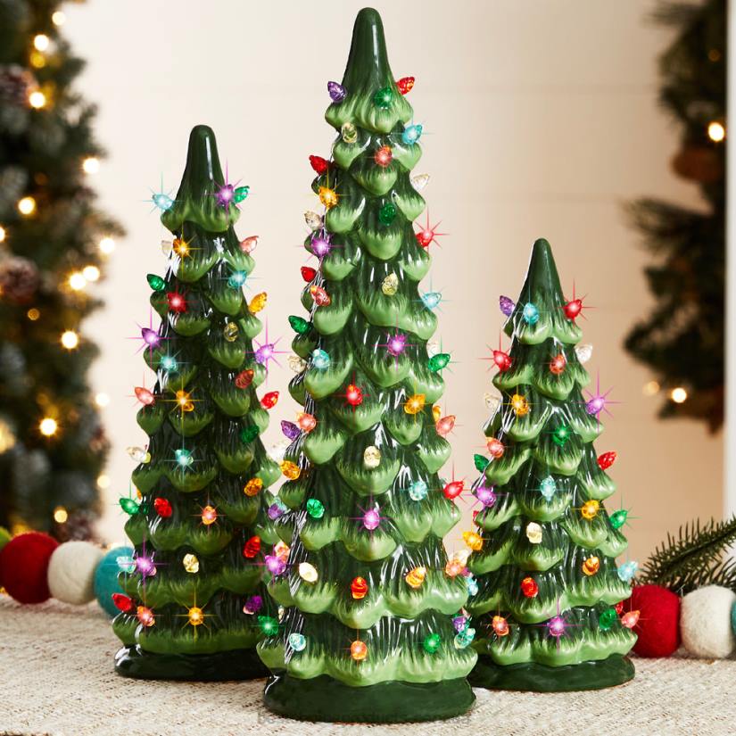 4LT2206 Green w/ Multicolor Lights Best Choice Products Set of 3 Pre-Lit Ceramic Tabletop Christmas Trees