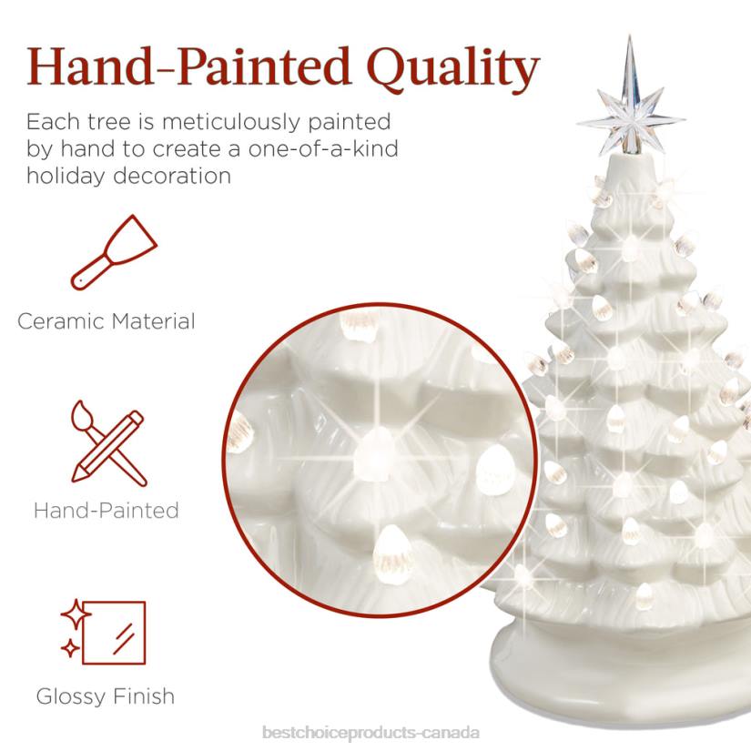 4LT2215 White w/ Warm White Lights Best Choice Products Pre-Lit Ceramic Tabletop Christmas Tree with Lights- 15in