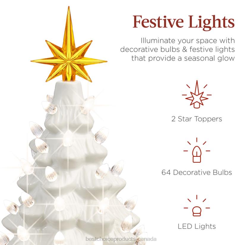 4LT2215 White w/ Warm White Lights Best Choice Products Pre-Lit Ceramic Tabletop Christmas Tree with Lights- 15in