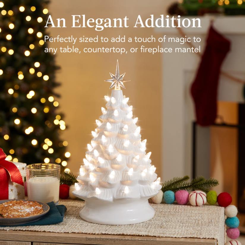 4LT2215 White w/ Warm White Lights Best Choice Products Pre-Lit Ceramic Tabletop Christmas Tree with Lights- 15in