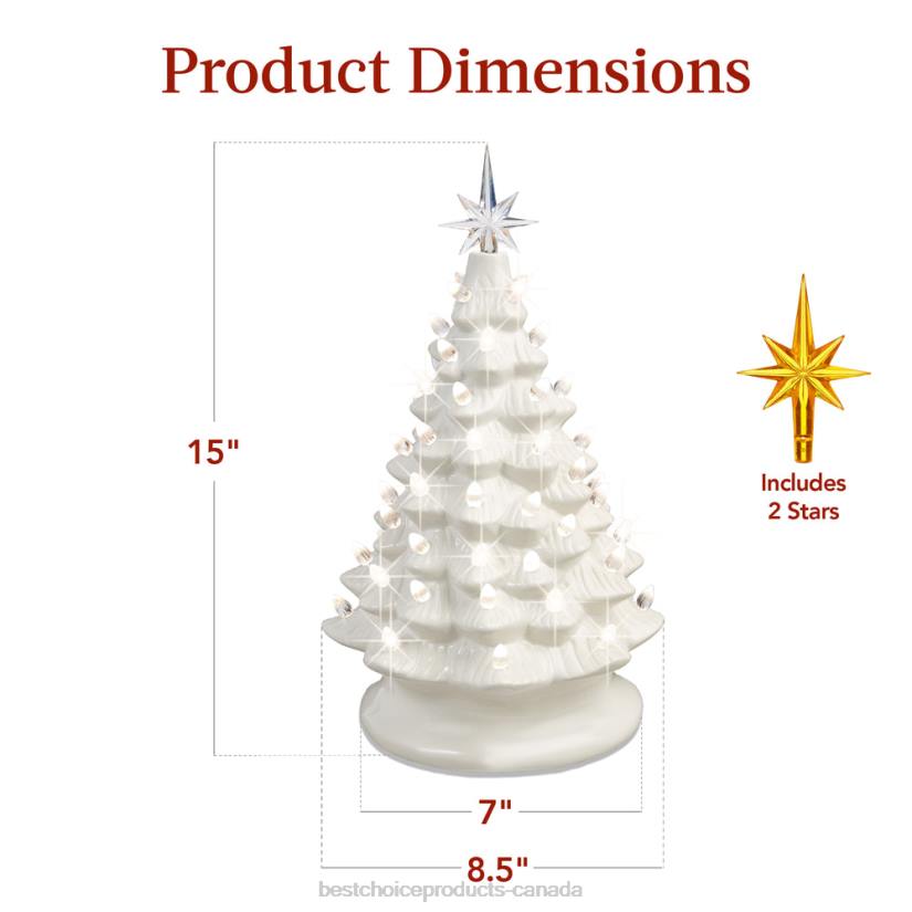 4LT2215 White w/ Warm White Lights Best Choice Products Pre-Lit Ceramic Tabletop Christmas Tree with Lights- 15in