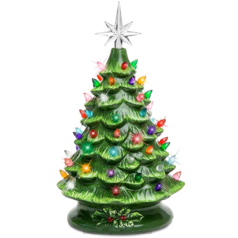 4LT2216 Green w/ Multicolored Lights Best Choice Products Pre-Lit Ceramic Tabletop Christmas Tree with Lights- 15in