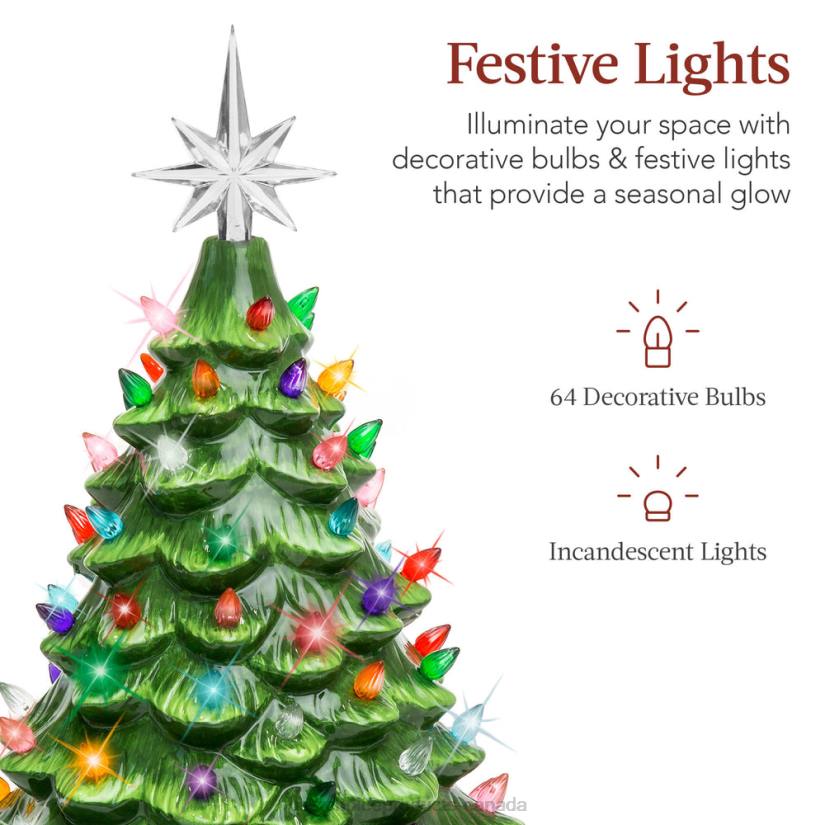 4LT2216 Green w/ Multicolored Lights Best Choice Products Pre-Lit Ceramic Tabletop Christmas Tree with Lights- 15in