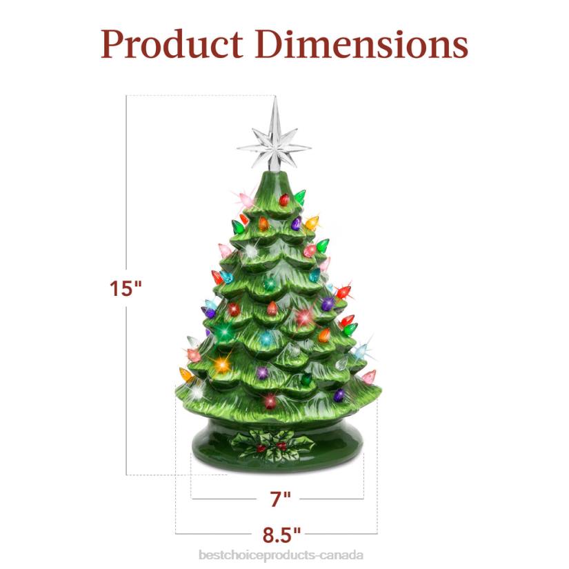 4LT2216 Green w/ Multicolored Lights Best Choice Products Pre-Lit Ceramic Tabletop Christmas Tree with Lights- 15in