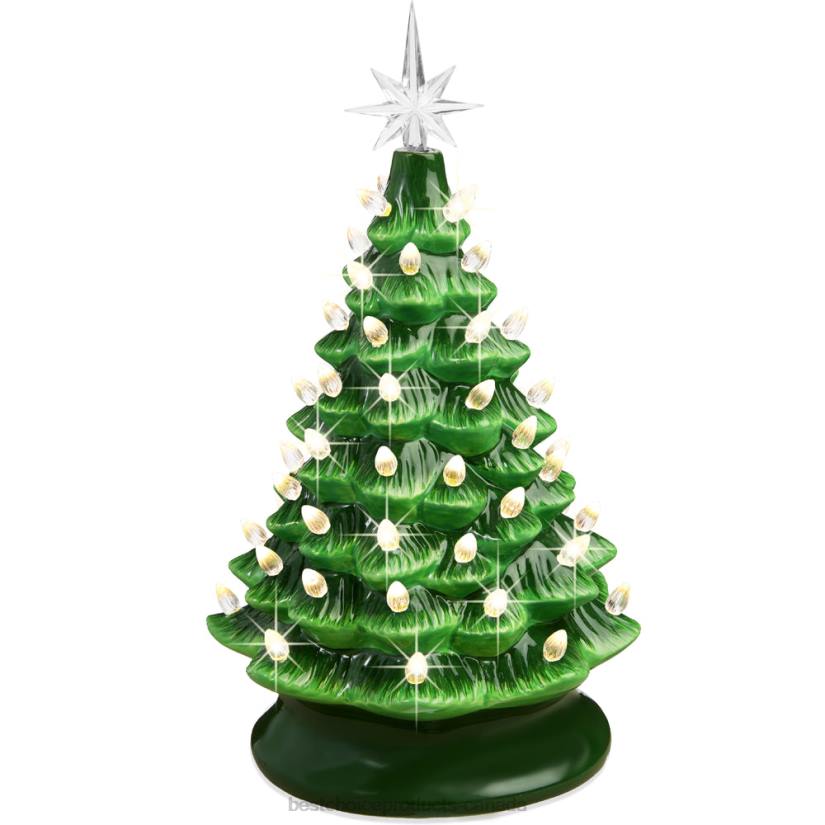 4LT2217 Green w/ Warm White Lights Best Choice Products Pre-Lit Ceramic Tabletop Christmas Tree with Lights- 15in