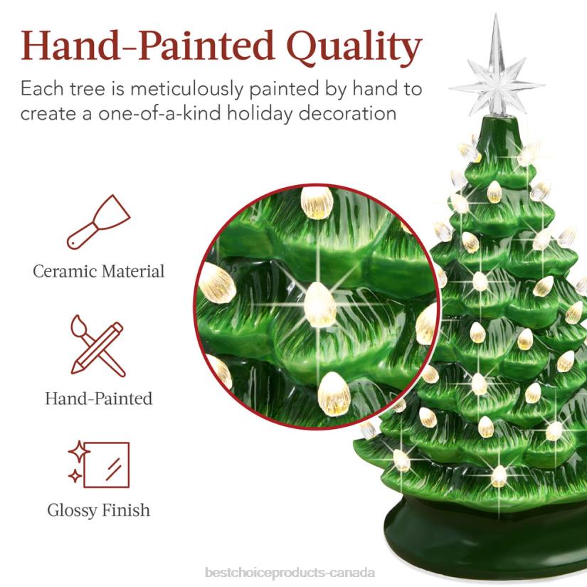 4LT2217 Green w/ Warm White Lights Best Choice Products Pre-Lit Ceramic Tabletop Christmas Tree with Lights- 15in