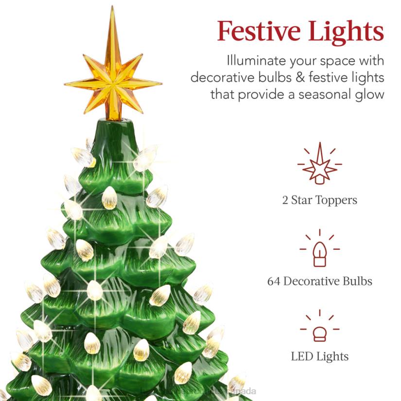 4LT2217 Green w/ Warm White Lights Best Choice Products Pre-Lit Ceramic Tabletop Christmas Tree with Lights- 15in