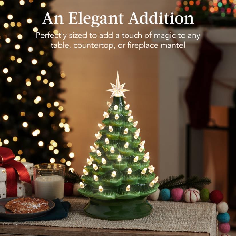 4LT2217 Green w/ Warm White Lights Best Choice Products Pre-Lit Ceramic Tabletop Christmas Tree with Lights- 15in