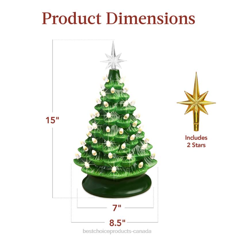 4LT2217 Green w/ Warm White Lights Best Choice Products Pre-Lit Ceramic Tabletop Christmas Tree with Lights- 15in