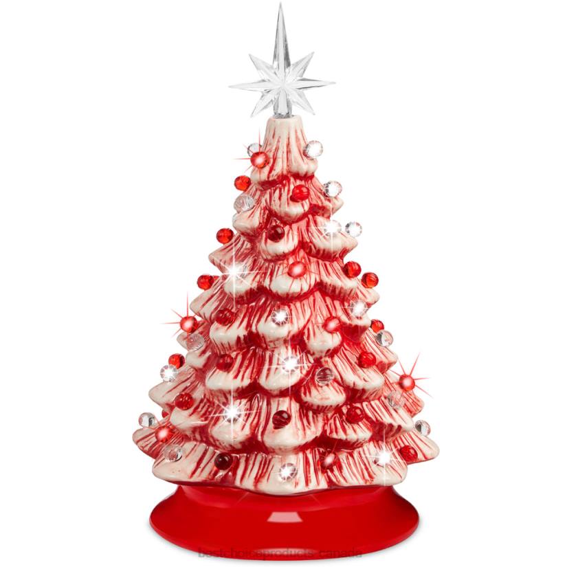 4LT2218 Peppermint w/ Red and White Lights Best Choice Products Pre-Lit Ceramic Tabletop Christmas Tree with Lights- 15in