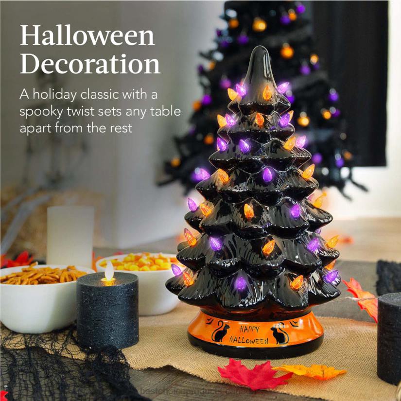 4LT2219 Black Best Choice Products Ceramic Halloween Tabletop Tree w/ Orange & Purple Bulb Lights