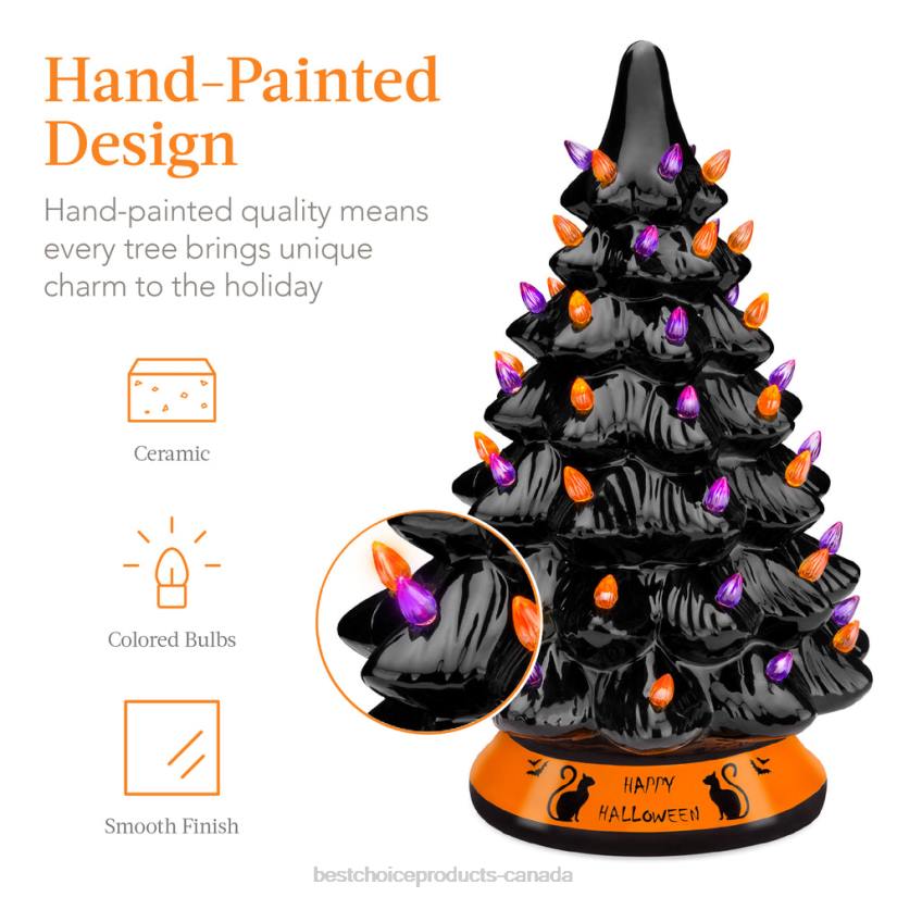 4LT2219 Black Best Choice Products Ceramic Halloween Tabletop Tree w/ Orange & Purple Bulb Lights