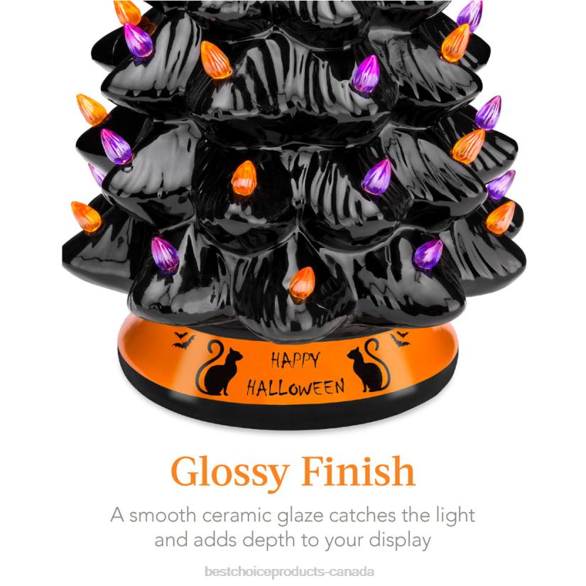 4LT2219 Black Best Choice Products Ceramic Halloween Tabletop Tree w/ Orange & Purple Bulb Lights