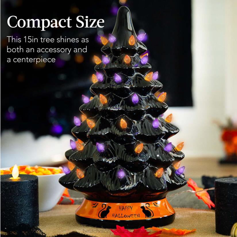4LT2219 Black Best Choice Products Ceramic Halloween Tabletop Tree w/ Orange & Purple Bulb Lights
