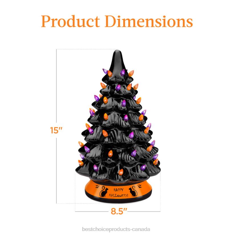 4LT2219 Black Best Choice Products Ceramic Halloween Tabletop Tree w/ Orange & Purple Bulb Lights
