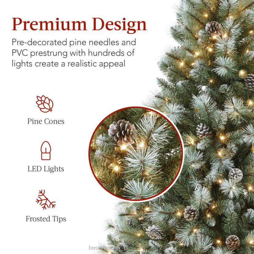 4LT2234 Metal Stand Best Choice Products Pre-Lit Frosted Artificial Scotch Pine Christmas Tree