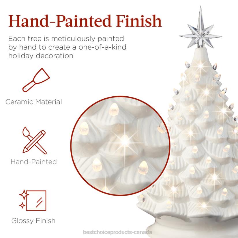 4LT2240 White Best Choice Products Large Pre-Lit Ceramic Christmas Tree Decoration w/ LED Light, Timer