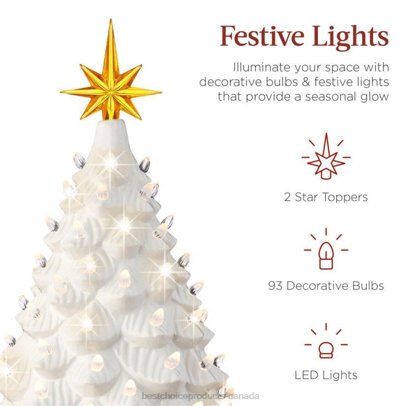 4LT2240 White Best Choice Products Large Pre-Lit Ceramic Christmas Tree Decoration w/ LED Light, Timer