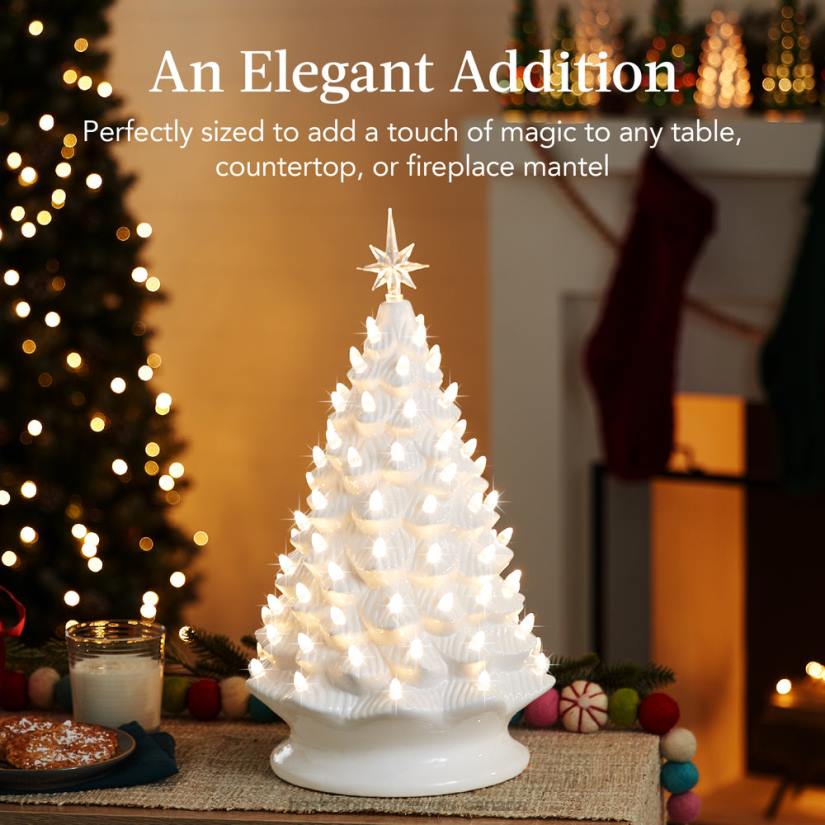 4LT2240 White Best Choice Products Large Pre-Lit Ceramic Christmas Tree Decoration w/ LED Light, Timer