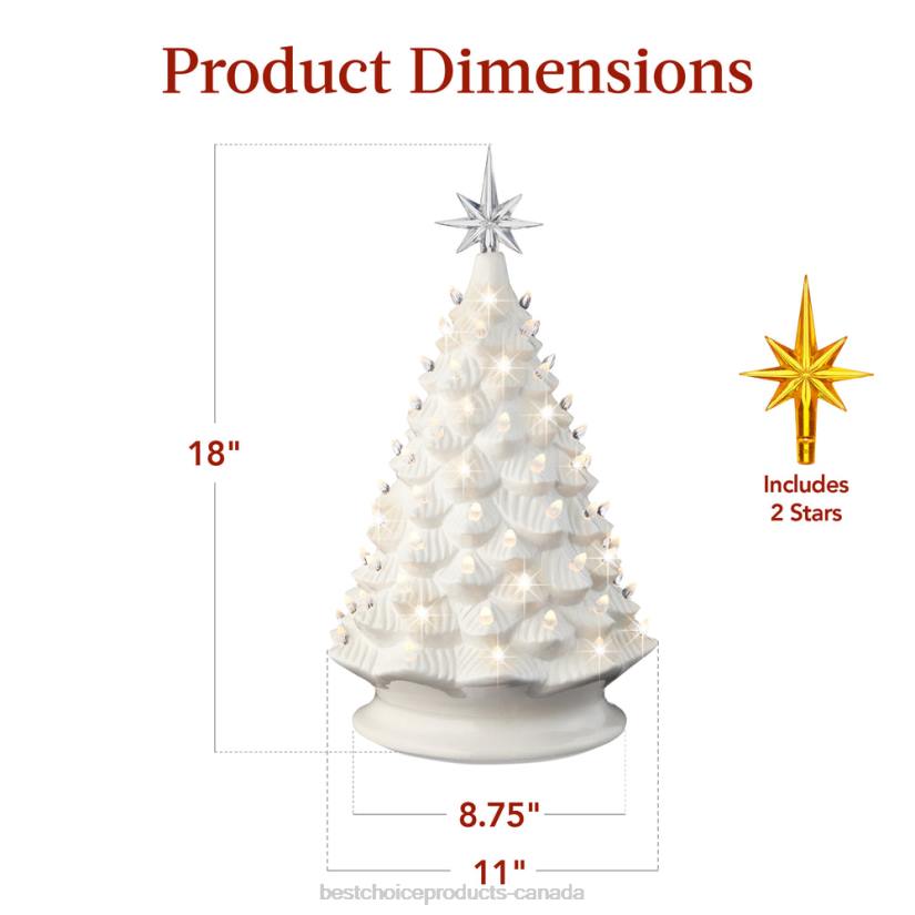 4LT2240 White Best Choice Products Large Pre-Lit Ceramic Christmas Tree Decoration w/ LED Light, Timer