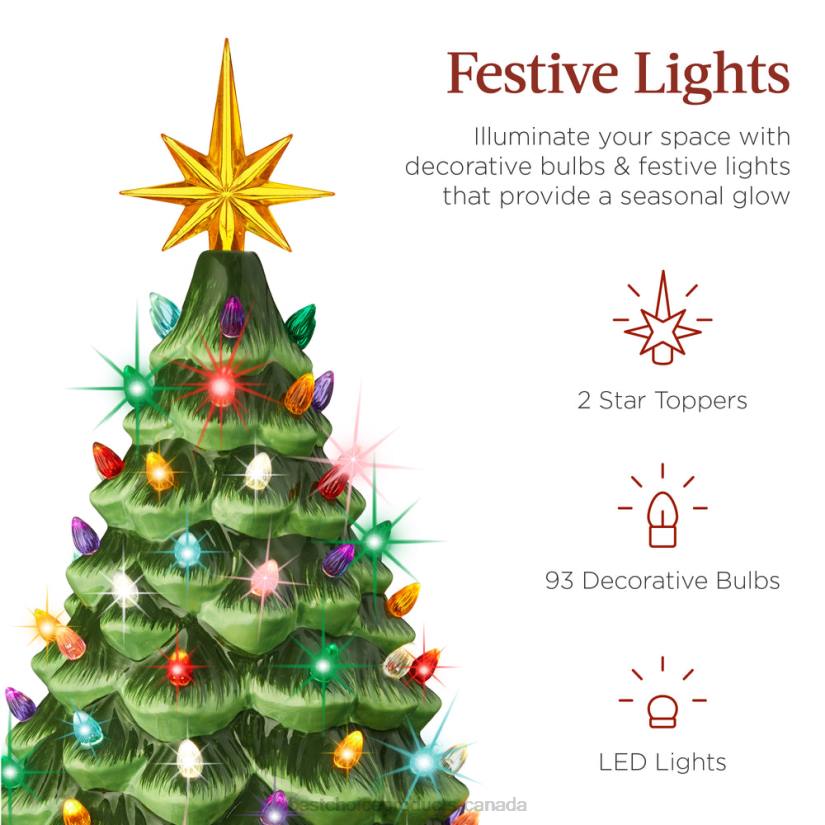 4LT2241 Green Best Choice Products Large Pre-Lit Ceramic Christmas Tree Decoration w/ LED Light, Timer