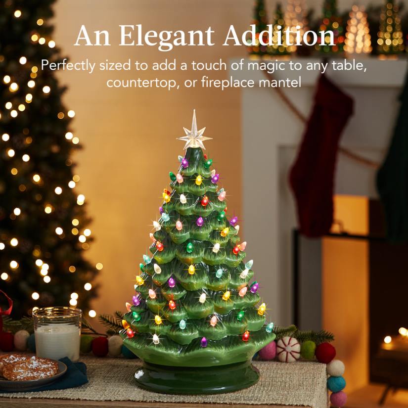4LT2241 Green Best Choice Products Large Pre-Lit Ceramic Christmas Tree Decoration w/ LED Light, Timer