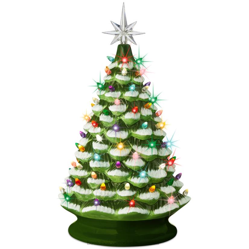 4LT2242 Flocked/Green Best Choice Products Large Pre-Lit Ceramic Christmas Tree Decoration w/ LED Light, Timer