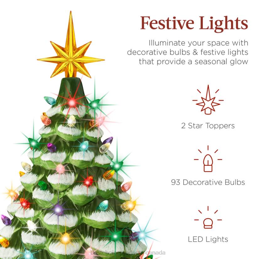 4LT2242 Flocked/Green Best Choice Products Large Pre-Lit Ceramic Christmas Tree Decoration w/ LED Light, Timer