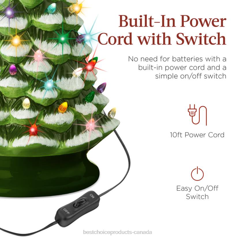 4LT2242 Flocked/Green Best Choice Products Large Pre-Lit Ceramic Christmas Tree Decoration w/ LED Light, Timer