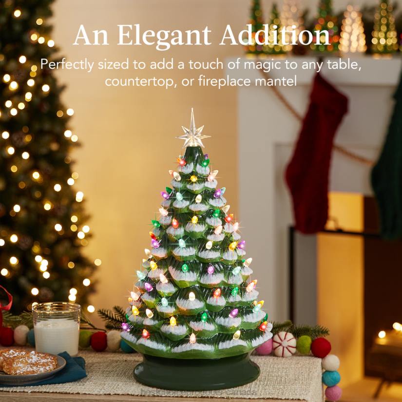 4LT2242 Flocked/Green Best Choice Products Large Pre-Lit Ceramic Christmas Tree Decoration w/ LED Light, Timer